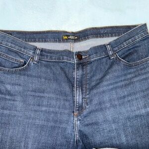 Lee Dark Blue Denim Jeans with Brown Leather Patch